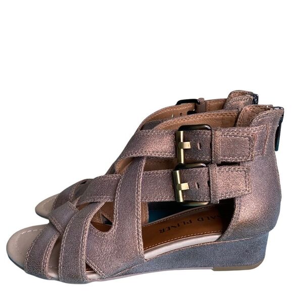 Donald Pliner Valencia Buckle Detail Woven Cage Wedge Sandal Kidskin Leather New - Picture 7 of 16